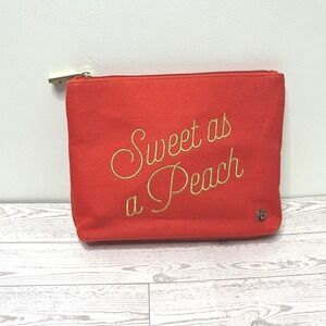 Spartina 449 Sweet as a Peach Linen Canvas Cosmetic Pouch Makeup Bag Gold Zip